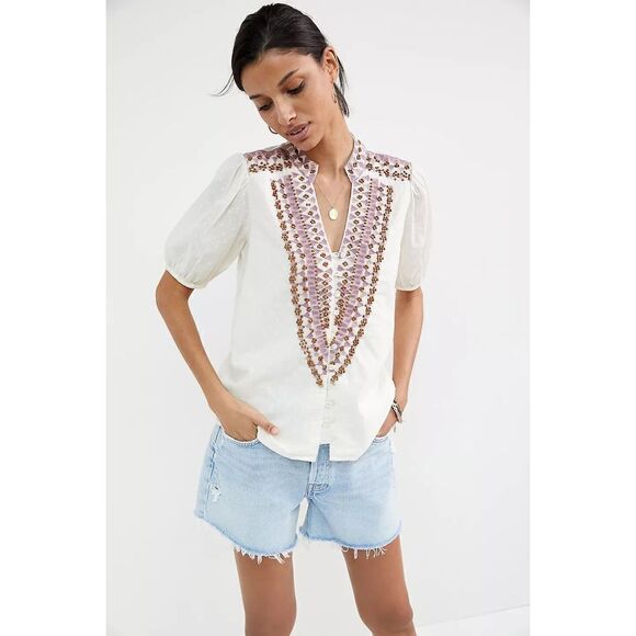 Anthropologie Embroidered Peasant Blouse Size 2 - Picture 3 of 10